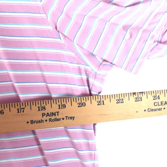 Johnnie-O Pink Blue Stripe Polo Shirt Size L  Surf Logo Beachy Preppy - Picture 6 of 7